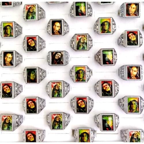Bulk lots 50pcs Wholesale Mix lot Bob Marley Ring Mens Punk Rocker Silver Alloy Ring Male Party Jewelry Man Gift