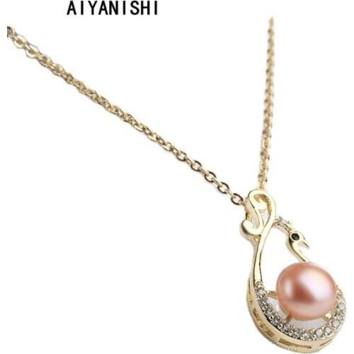 AIYANISHI 18K Gold Filled Natural Freshwater Pearl Necklaces Cute Charm Necklaces Jewelry Freshwater Pink Pearl Necklaces Gift
