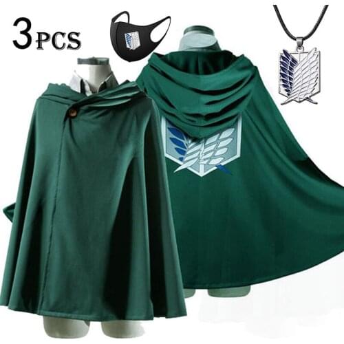 Anime Attack on Titan Levi Ackerman The Scouting Legion Wings of Liberty Cosplay Green Black Cloak Necklace Props Hooded Cape