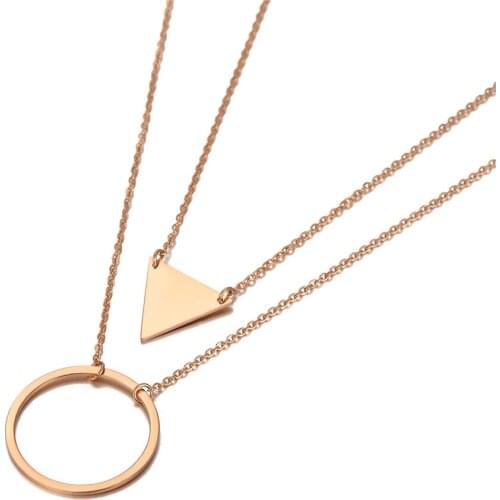 Bohemia Double Layer Geometry Triangle Circle Charm Pendant Necklaces For Women Stainless Steel Choker Necklace N20164