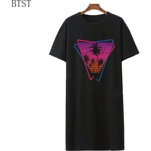 Synthwave Retrowave Aesthetic Printed Girl Fashion O Neck short sleeve Summer T-Shirt Dress Streetwear black casual woman dress