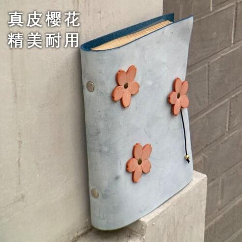 SilverMoon Valentines Day Gift Fresh Cherry Blossom Cowhide Cover Notebook Pink Hand Account Book
