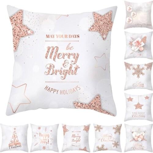 Christmas Decorative Pillow Cases Peach Skin Cashmere Merry New Year Santa Claus Pink Gold Throw Pillowcase Soft Cushion Cover