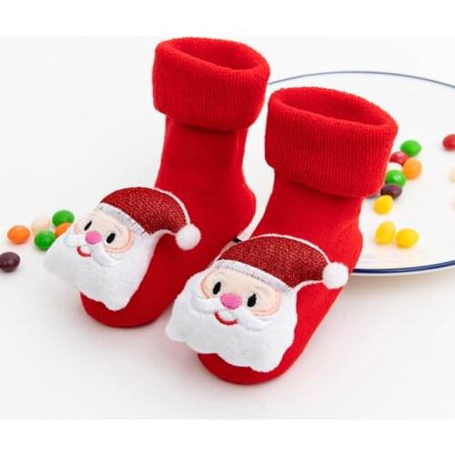 Christmas Newborn Baby Girls Boys 3d Cartoon Animal Anti-slip Socks Slippers Adorable Christmas Santa Deer Knitted Warm Socks