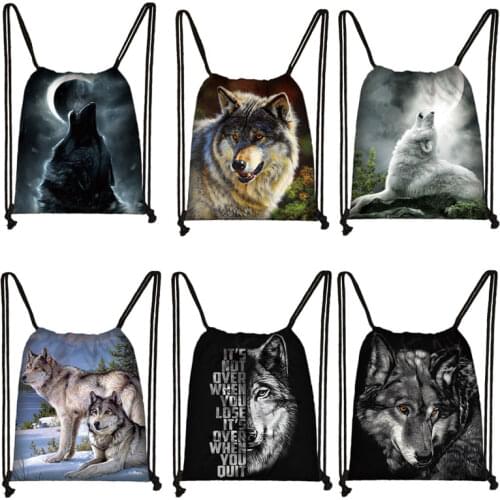 Howling Wolf Print Backpack Women Men Storage Bag for Travel Softback Drawstring Bag Boys Girls Bookbag Shoes Holder Gift