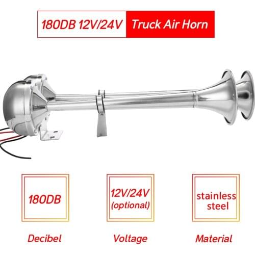 Universal 12V/24V 180dB Electric Double Horn Trumpet Tone Dual Trumpet Car Air Horn with Compressor for Trucks Cars Automobiles