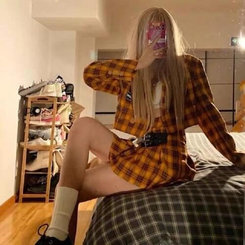 2000s vintage preppy style plaid pleated skirt women Harajuku JK uniform kawaii mini skirt summer casual high waist A-line skirt