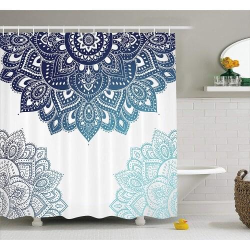 Henna Shower Curtain South Asian Mandala Design Vibrant Color Ornamental Ethnic Illustration Fabric Bathroom Decor Set Hooks