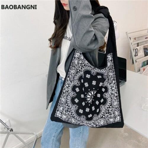 Retro Women Handbag Canvas Shoulder Bag Big Size Handbag Tote Ladies Casual Flower Printing Shoulder Bag