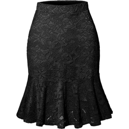 Womens Plus Size Skirt High Waist 2021 Fashion Summer Lace Skirts Formal Office Lady Work Black Skirt Wine Red