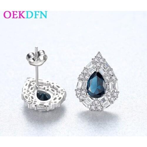 OEKDFN Vintage 100% 925 Sterling Silver Earrings Created Moissanite Sapphire Gemstone Diamonds Earrings Ear Studs Jewelry Women