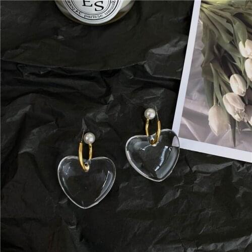 Minar Summer Transparent Love Heart Earrings for Women Gold Color Metal Hooks Clear Resin Arcylic Drop Dangle Earrings Oorbellen