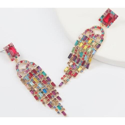 JIJIAWENHUA New Trend Rhinestone Tassel Dangle Earrings Womens Perfect Jewelry Fashion Quality Statement Accessories