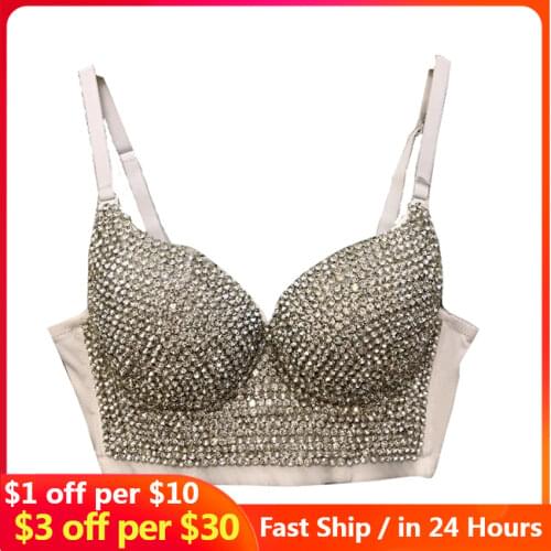 S-XL Beading Diamond Sexy NightClub Party Women Top Push Up Cami Top Bralette Bra To Wear Out Female Corset Tops Mujer Clothes