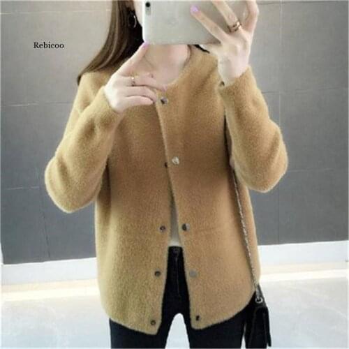 Mink fur autumn and winter sweater coat 2020 new womens loose velvet long-sleeved cardigan