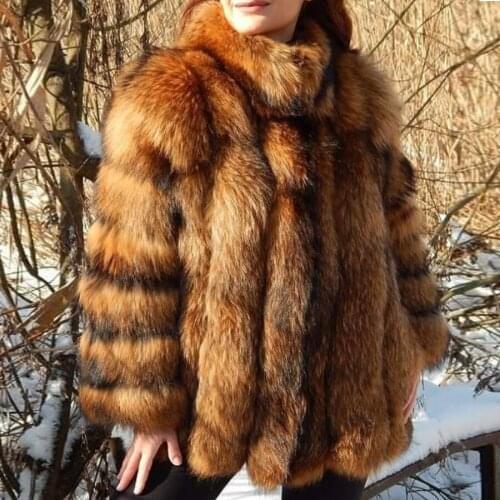 Winter Fur Jacket Women Fashion Warm Raccoon Fur Coat Plus Size Overcoat Customized