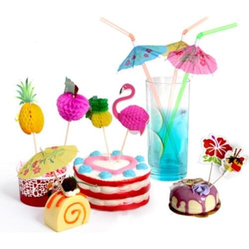 10Pcs Random Color Tropical Umbrella Flamingo/Pineapple Cocktail Straws Disposable Juice Drinking Straw Hawaii Beach Party Decor