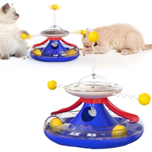2in1 Pet Cat Turntable Play Track Plate Cat Interactive Toy Indoor Cats Kitten Teasers Multifunction Leaked Bowl Pet Supplies