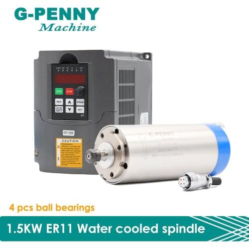 1.5kw ER11 220v/380v Water Cooled Spindle Motor 4 pcs bearings 80*200mm wood working & 1.5kw HY Inverter VFD High accuracy