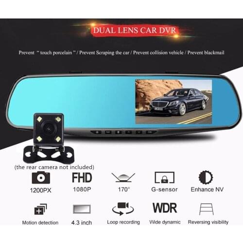 4.3 Inch Car DVR Mirror Car Dvr Camera HD 1080P Rear View Mirror Digital Video Recorder Dual Lens Auto Dash Cam