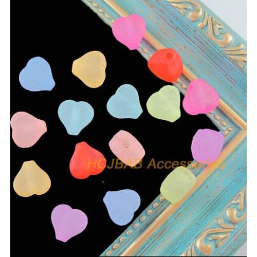 40 New Heart Frosting Acrylic Charms Love Spacer Beads Mixed 11x12mm