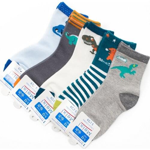 5 pairs Children Socks Spring & Autumn New Cotton Cute Cartoon Dinosaur Pattern Boys Socks Girls Socks 2-12 Year Kids socks
