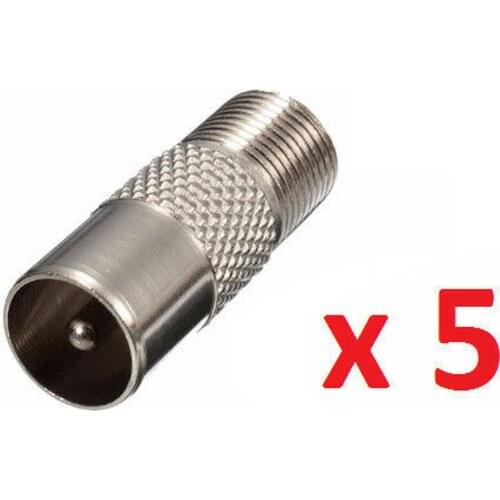 5 x F Female connector to TV Aerial Male Connector Adapter Plugs