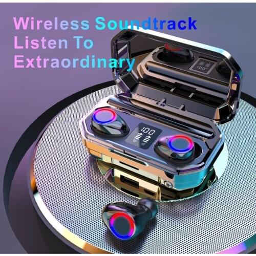 M12 TWS Wireless Bluetooth 5.0 Earphones HiFi 9D Surround Stereo Earbuds Touch Control Sport Headphones with Flashlight