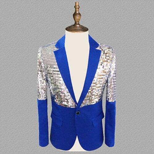 Sequin Splice Fashion Slim Blazer Masculino Performance Stage Suit Jacket Studio Singer Costumes Blazer Hombre Plus Size