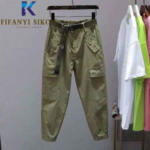 Cargo Pants Women Summer Casual Joggers Fashion High waist Harem Pants Female Big pocket Loose Plus Size Elastic Waist Trousers