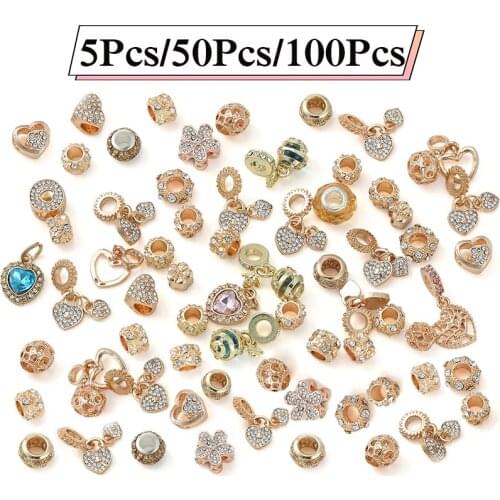Gold Color Sparkling Mixed Random Pendant Beads Fit Original Brand Charm Bracelet Necklaces For Women Jewelry Making 1000 Style