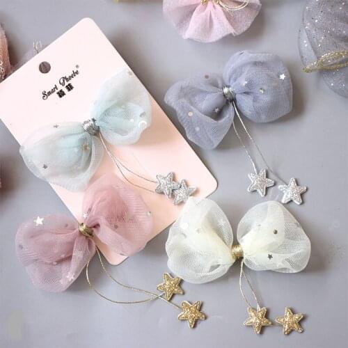 Boutique 20pcs Fashion Cute Glitter Star Bowknot Haripins Tulle Bow Tassels Barrettes Princess Headwear Girls Hair Accessories
