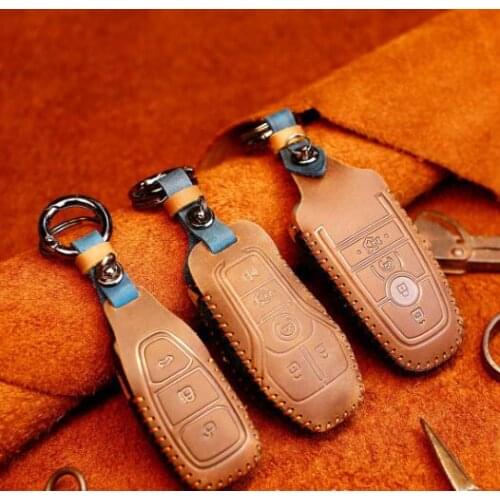 Handmade Genuine Leather Car Key Case For Ford Ranger Mustang Focus Galaxy Mondeo Transit Fiesta Escape Ecosport EXplorer