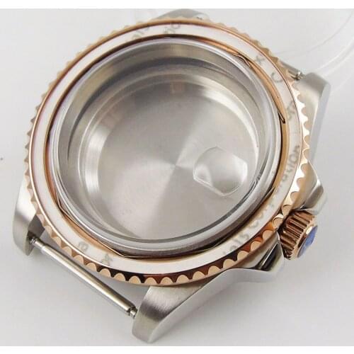 316L Stainless Steel Rose Gold Plater Watch Case Sapphire Glass for NH35 NH36 Rotating Bezel Solid Backcover Screw Down Crown