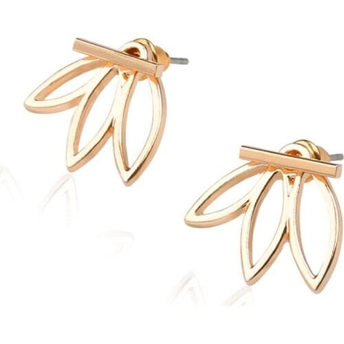 Gold Silver Color Hollow Lotus Stud Earrings Simple Design Women New Brand Fashion Ear Cuff Piercing Flower Earring Gift A193