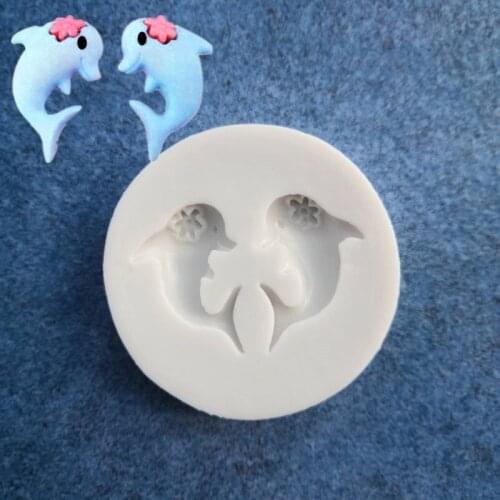 Two Hole Double Dolphin DIY Bake Tool Jumping Dolphin Silicone Fudge Cake Decoration Tool Chocolate Cake A096
