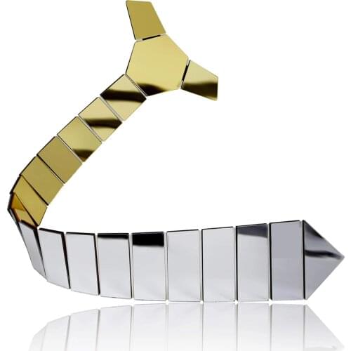 Reversible Mirror Necktie One side Gold n One Side Silver Classy Striped Ties Lover Gift Acrylic Shining Ties Slim Tie Clip Set