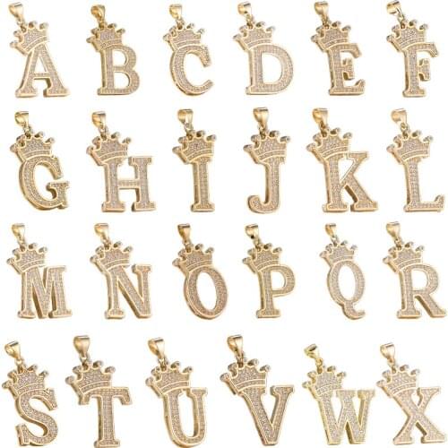 Juya Handmade Cubic Zirconia Gold 26 Alphabet Initial Letter Charms Supplies For DIY Pendant Name Bracelet Necklace Making
