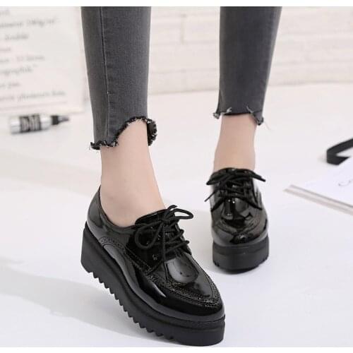 Spring Autumn Women Platform Flats Woman Brogue Derby Leather Lace up Classic Bullock Footwear Female Oxford Shoes Lady