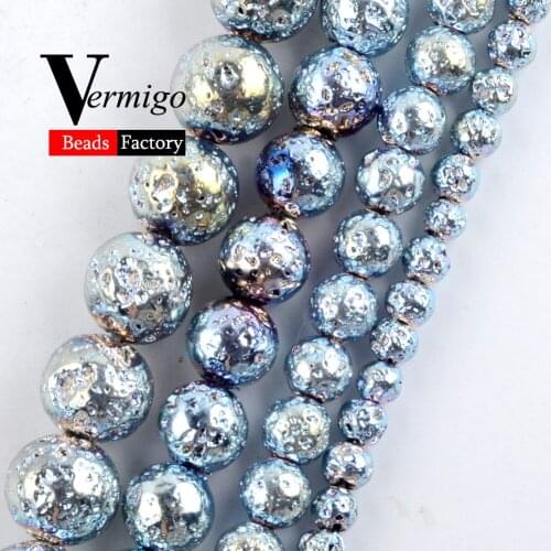 Wholesale Natural Blue Lave Hematite Stone Round Loose Beads For Jewelry Making 4 6 8 10mm Diy Bracelet 15"