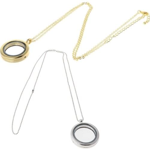 Round Floating Charm Locket DIY Pressed Flower Pendant Necklace Fashion Jewerly N2UE