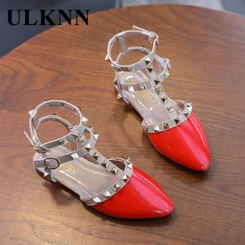 ULKNN Girls Roman Sandals 2021 Summer New Childrens Korean-Style Studded Perforated Soft-Sole Princess Shoes Baotou Sandals