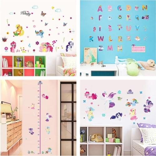 Lovely Unicorn Pony Wall Stickers For Kids Room Home Decoration Growth Chart Alphabet Nursery Decals Cartoon Anime Mural Art