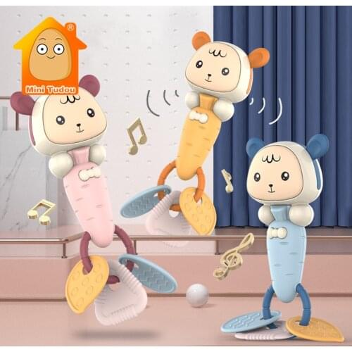 Infant Rattle Soft Rubber Hand Bell Cartoon Rabbit Carrot Teether Shaking Jingle Game Early Educatioanl Toys For Baby 0 12 Month