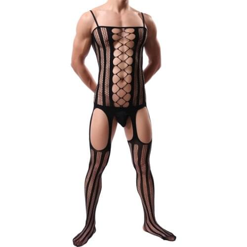 2019 men bodysuit Men Sexy Lingerie Silk Stockings Ultrathin Sling Netting Underwear bodystocking