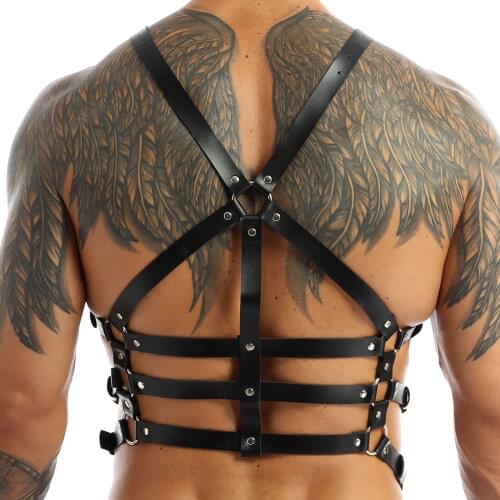 Type H Black Men Adjustable Buckle PU Leather Body Shoulder Chest Harness Exotic Tanks Punk Gothic with O-Ring Fashion Moto Belt