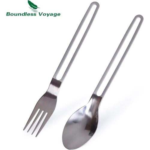 Boundless Voyage Titanium Cutlery Spoon Fork Chopsticks with Hook Portable Flatware Tableware for Camping Hiking School Travel