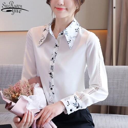 New Style White Long Sleeve Womens Blouse 2021 Autumn Lapel Chiffon Shirt Korean OL Style Cardigan Feminine Blusas Mujer 11405