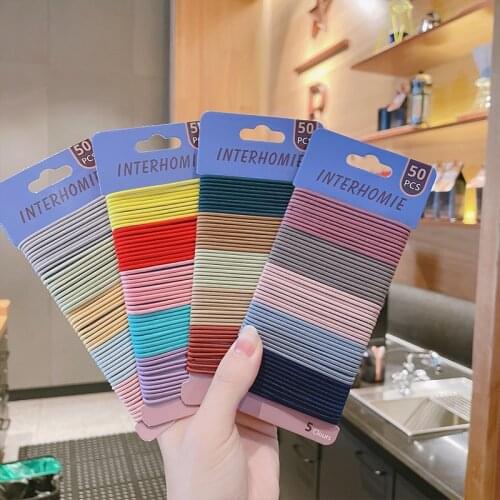 50/10PCS/Set New Girls Candy Colors Basic Elastic Hair Bands Kids Rubber Bands Headband Scrunchie Fashion Hair Accessories Gifts