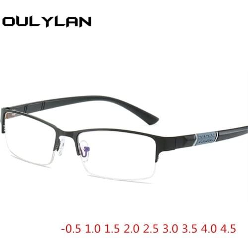 Oulylan Anti Blue Light Finished Myopia Glasses Men Women Metal Half Frame Eyeglasses Sutdent Short Sight -1.0 1.5 -4.5 Diopter